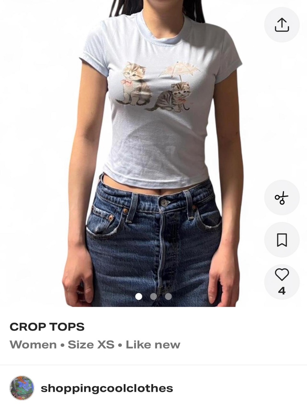 Pastel Blue Kitten Print Short Sleeve Crop Top - Women